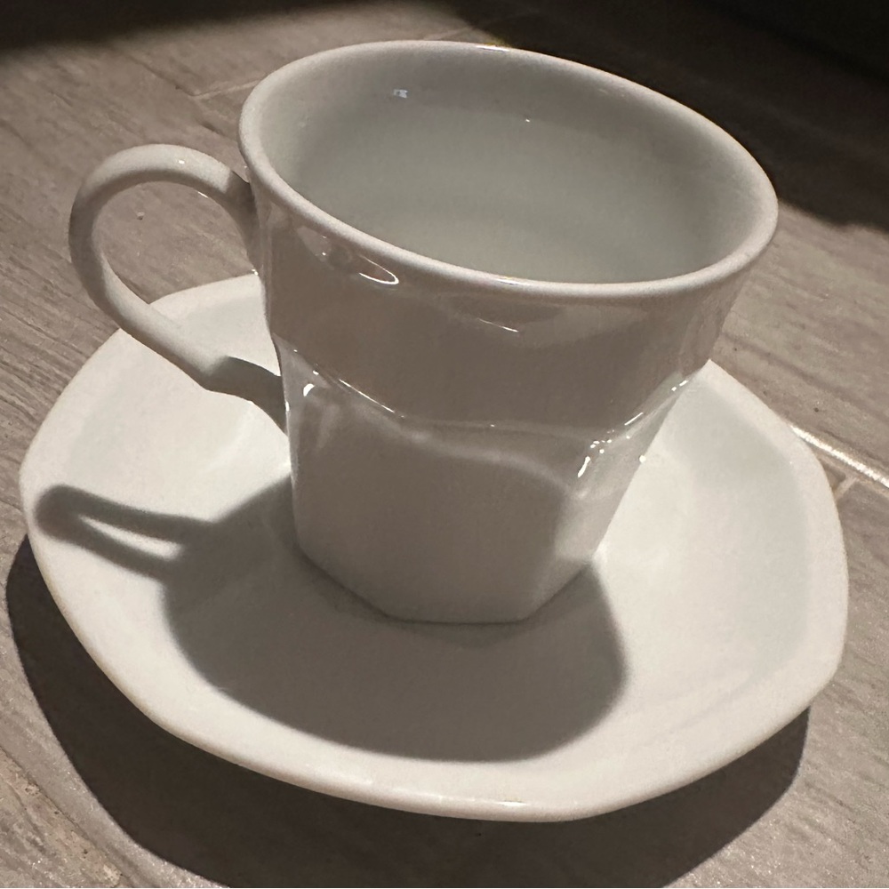 Set of 5 Studio Nova Maison Blanche Espresso Cup & Saucer White Octagon Shape